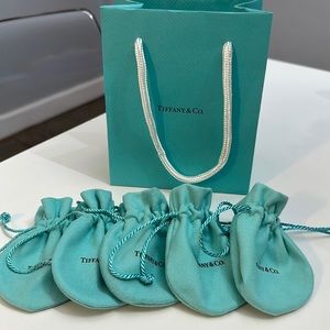Original, Tiffany and Co. dust bags for jewelry. Bundle of 5 and 1 bag